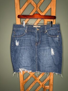 Liverpool Denim Distressed Mini Skirt - Blue